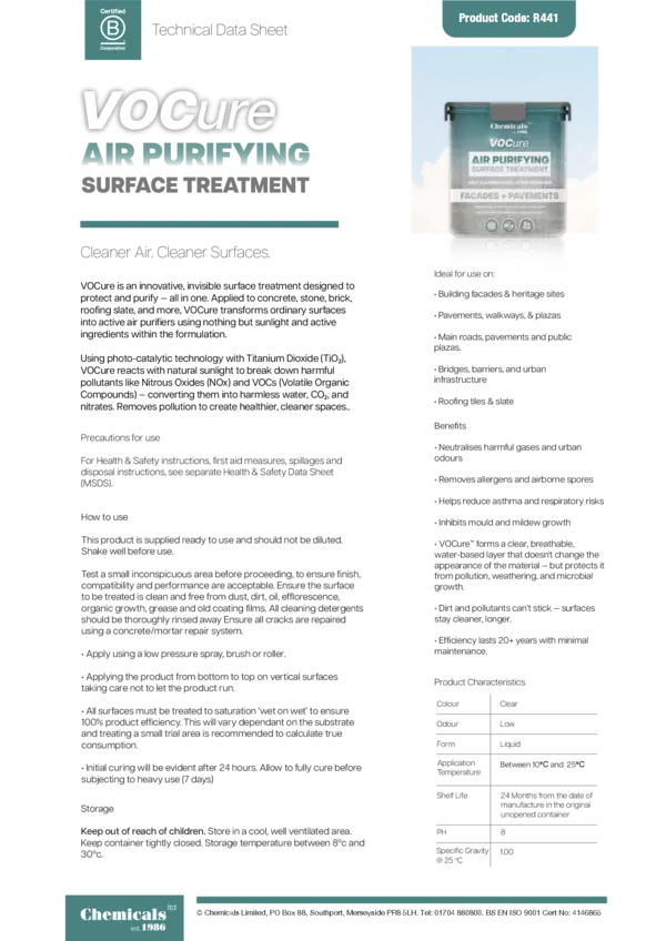 VOCure Air Purifying Treatment Datasheet PDF 